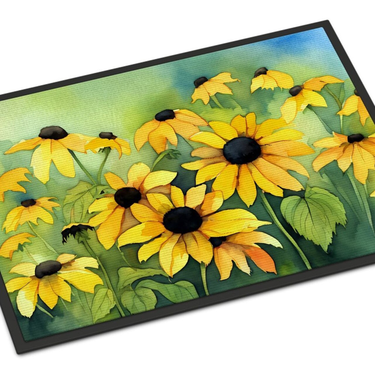 Edge Collections - 18" x 27" - Multicolor - Maryland Black-Eyed Susans Watercolor Doormat Non Slip Washable - 1 Piece